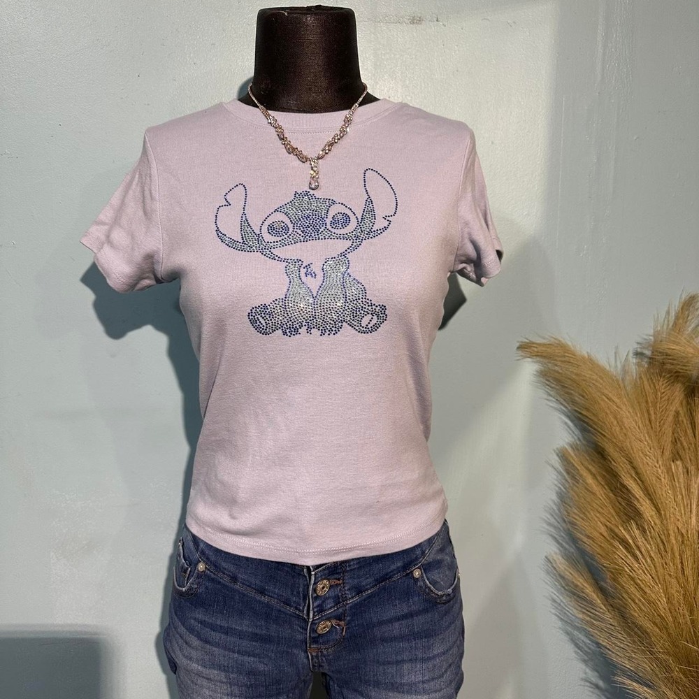Disney Stitch Rhinestone Graphic Baby Tee Top Size S